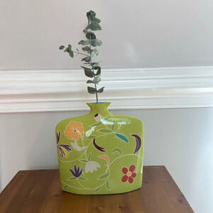 Toyo Next by Jill Rosenwald‎ Art Deco Vase 70s Green Floral Print MCM Abstract